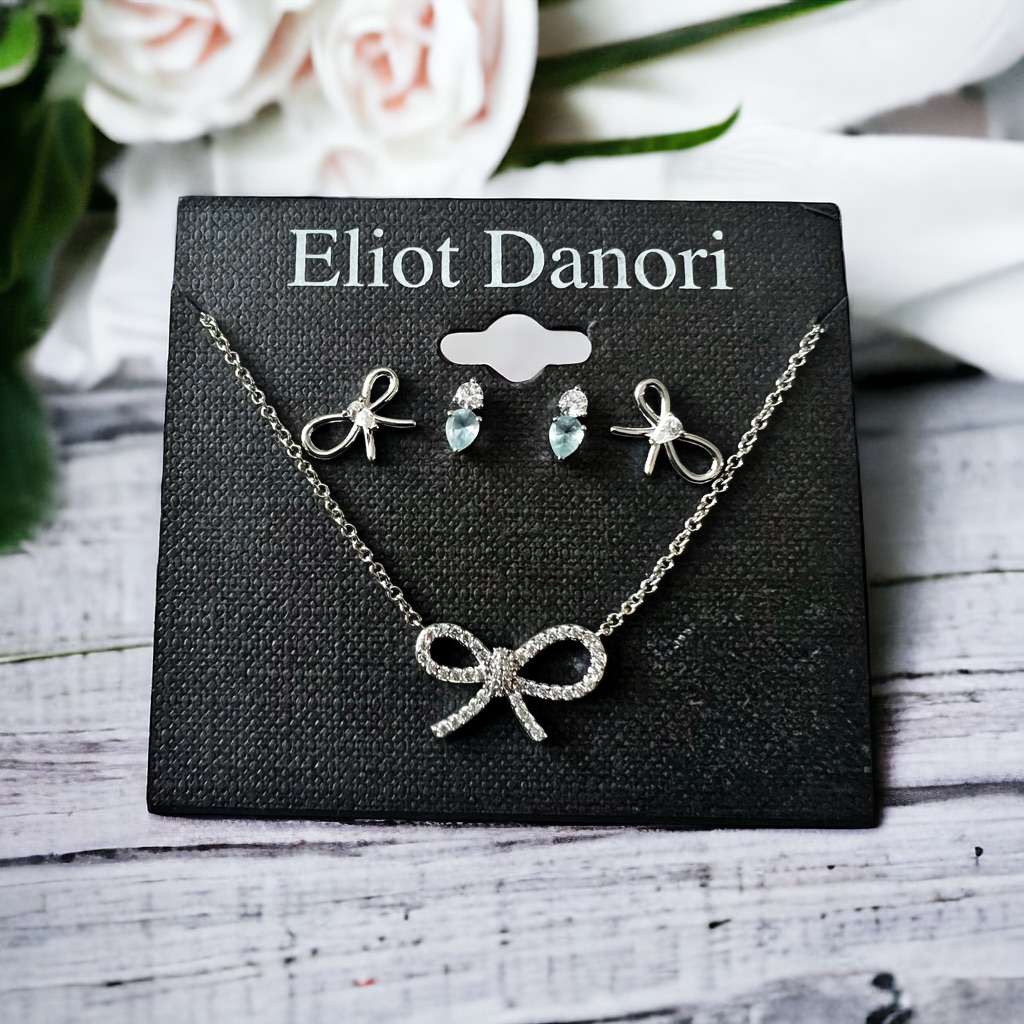 Eliot Danori Earrings And Necklaces Set Crystal & Bow Statement New W/Tag $98